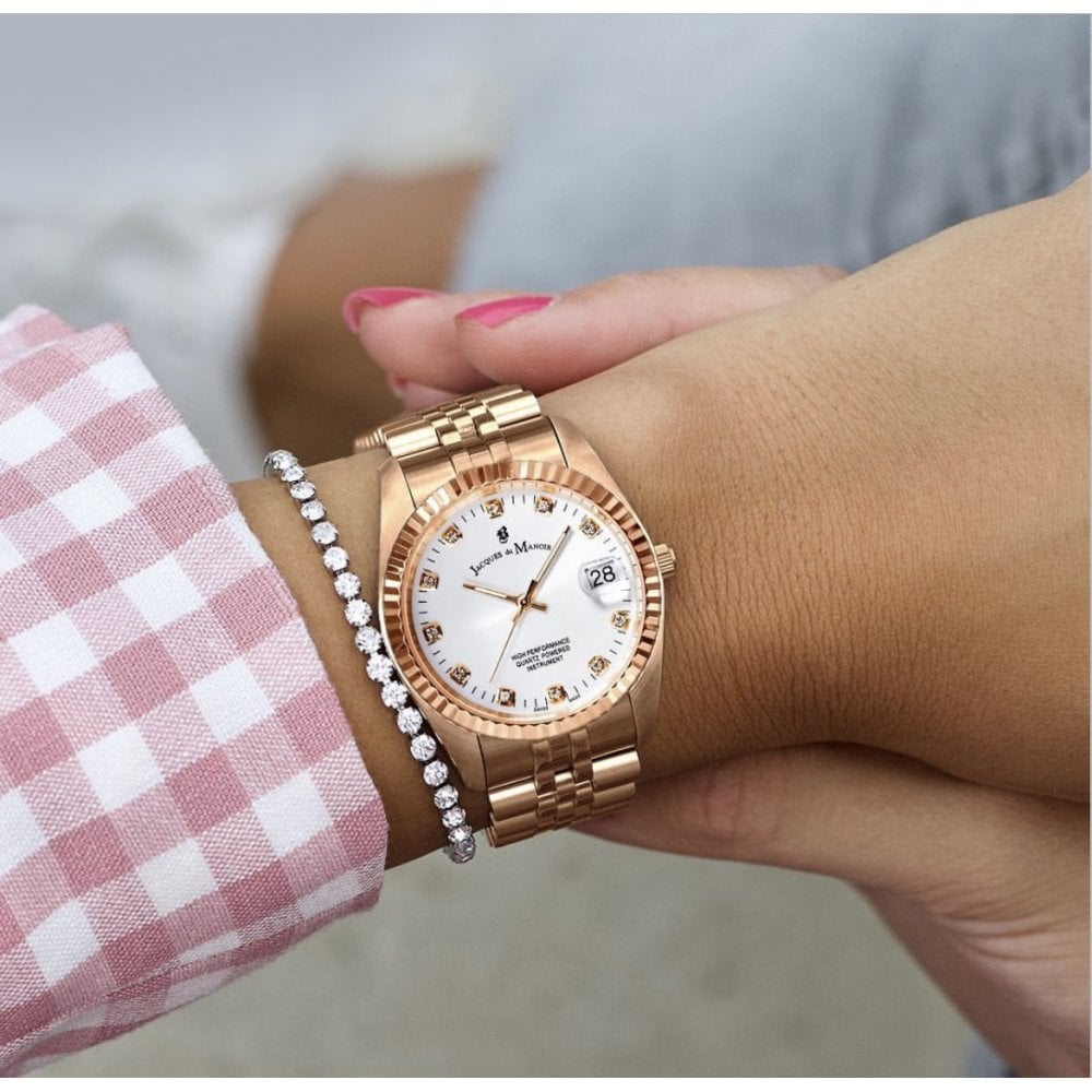 Jacques Du Manoir NRO.15 Inspiration 36mm Silver Dial Rose Gold PVD Steel Women's Watch - mzwatcheslk srilanka