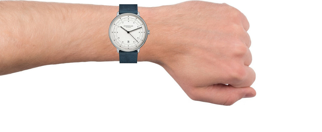 STERNGLAS S01-HH10-VI13 Hamburg White Dial Blue Leather Strap Men's Watch - mzwatcheslk srilanka
