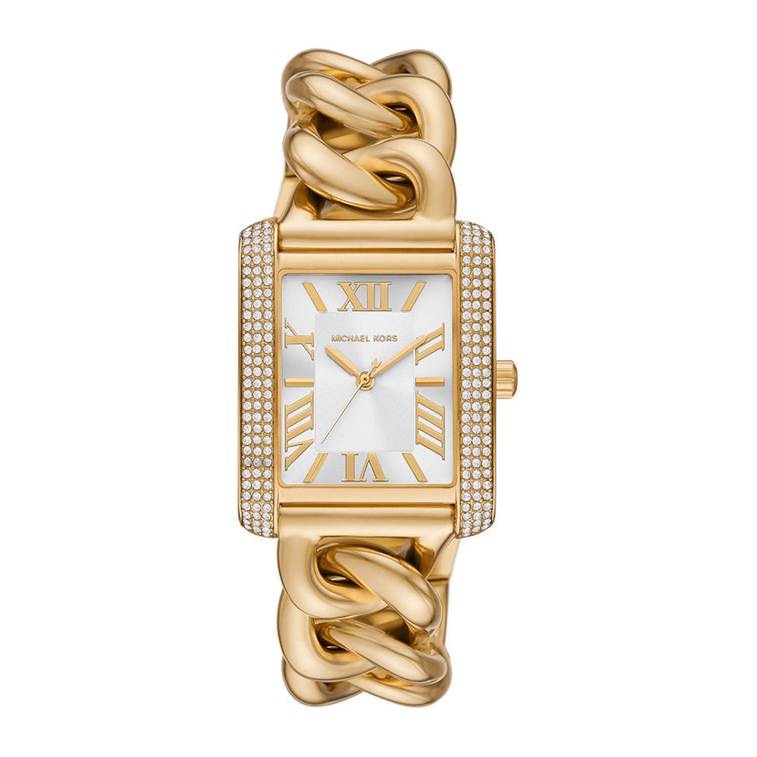 Michael Kors MK7300 Emery Silver Rectangular Dial Gold Chain Stainless Steel Bracelet Women's Watch - mzwatcheslk srilanka