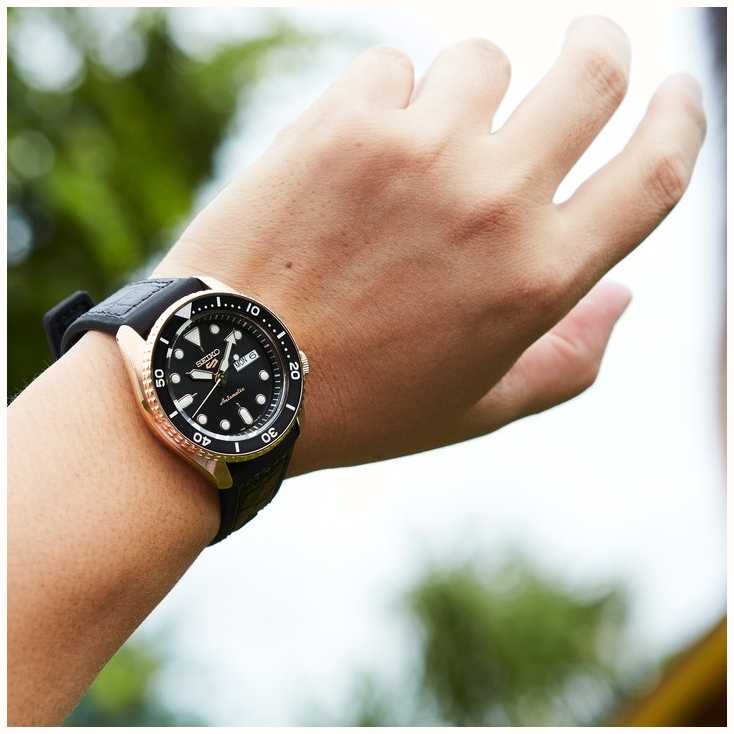 Seiko 5 Sports SRPD76K1 Specialist Automatic Rose Gold & Black Men's Watch - mzwatcheslk srilanka