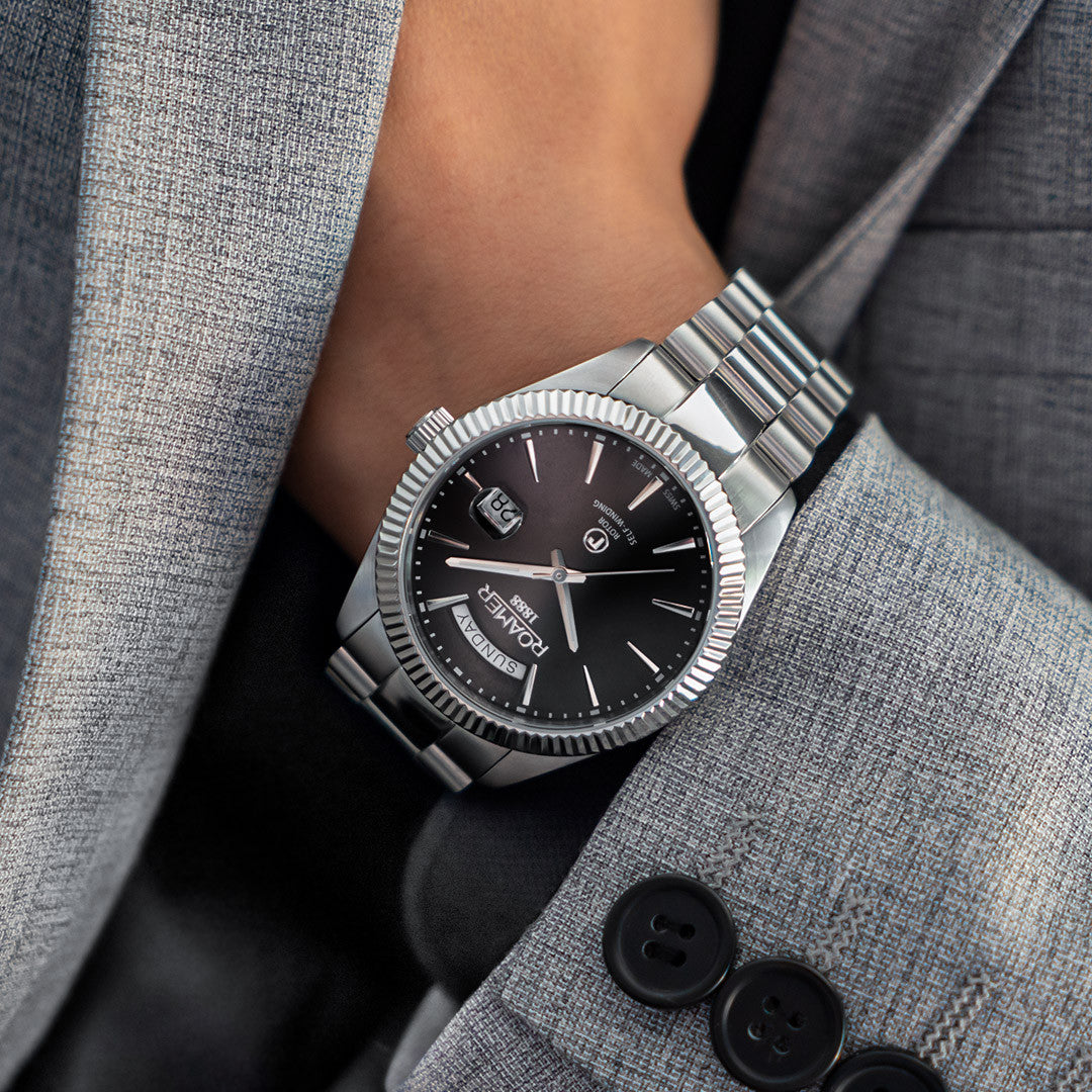 Roamer 981662 41 55 90 Primeline Day Date Black Dial With Steel Bracelet Men's Watch - mzwatcheslk srilanka