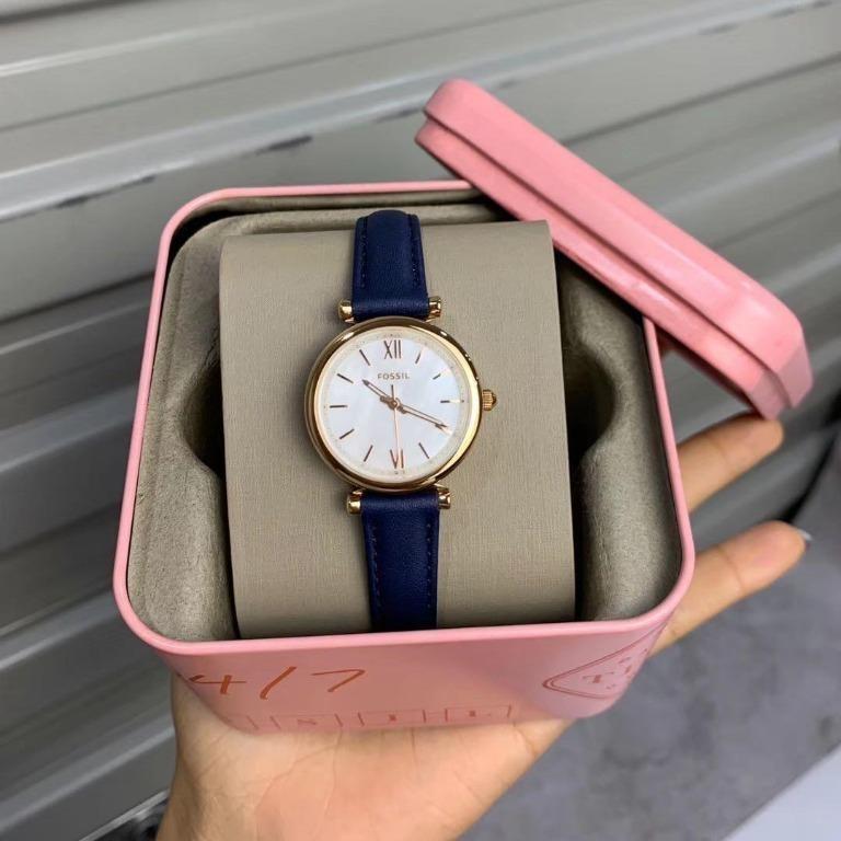 Fossil Carlie ES4502 Mother-of-Pearl Dial Blue Leather Strap Women's Watch(AVAILABLE ONLINE) - mzwatcheslk srilanka