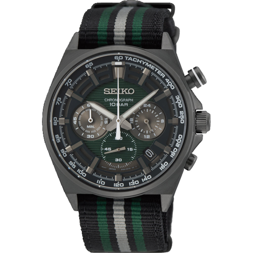 Seiko SSB411P1 Chronograph Green Dial Black and Green Strap Men's Watch - mzwatcheslk srilanka
