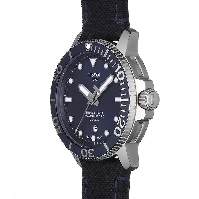 Tissot T1204071704101 Seastar 1000 Powermatic Blue Fabric Strap Blue Dial Men’s Watch - mzwatcheslk srilanka