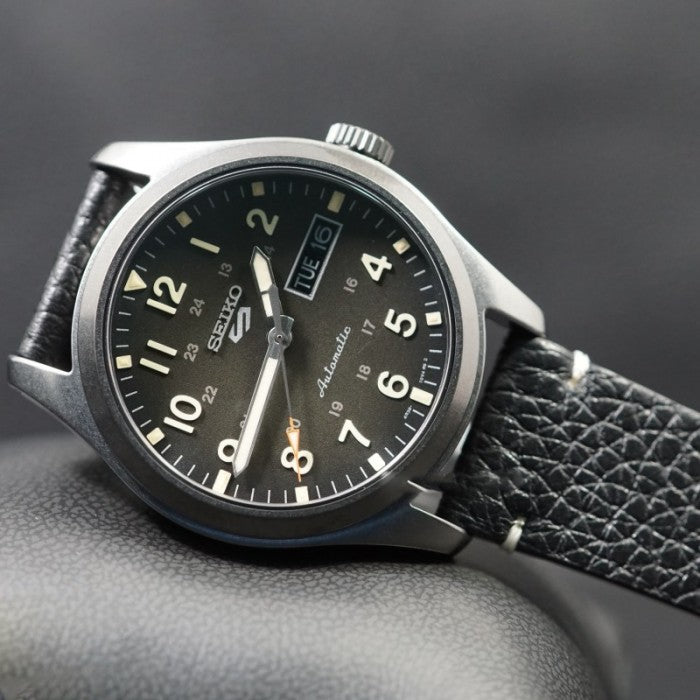 Seiko 5 SRPG41K1 Sports Field Black Plated Leather Strap Men's Watch - mzwatcheslk srilanka