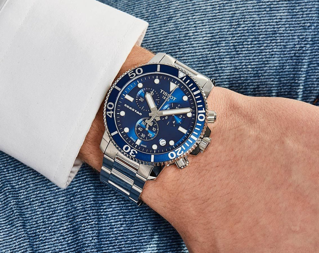 Tissot T1204171104100 Seastar 1000 Quartz Chronograph Blue/Stainless Steel Men's Watch - mzwatcheslk srilanka