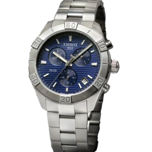 Tissot T1016171104100 PR100 Sport Chronograph Blue Dial Stainless Steel Bracelet Men's Watch - mzwatcheslk srilanka