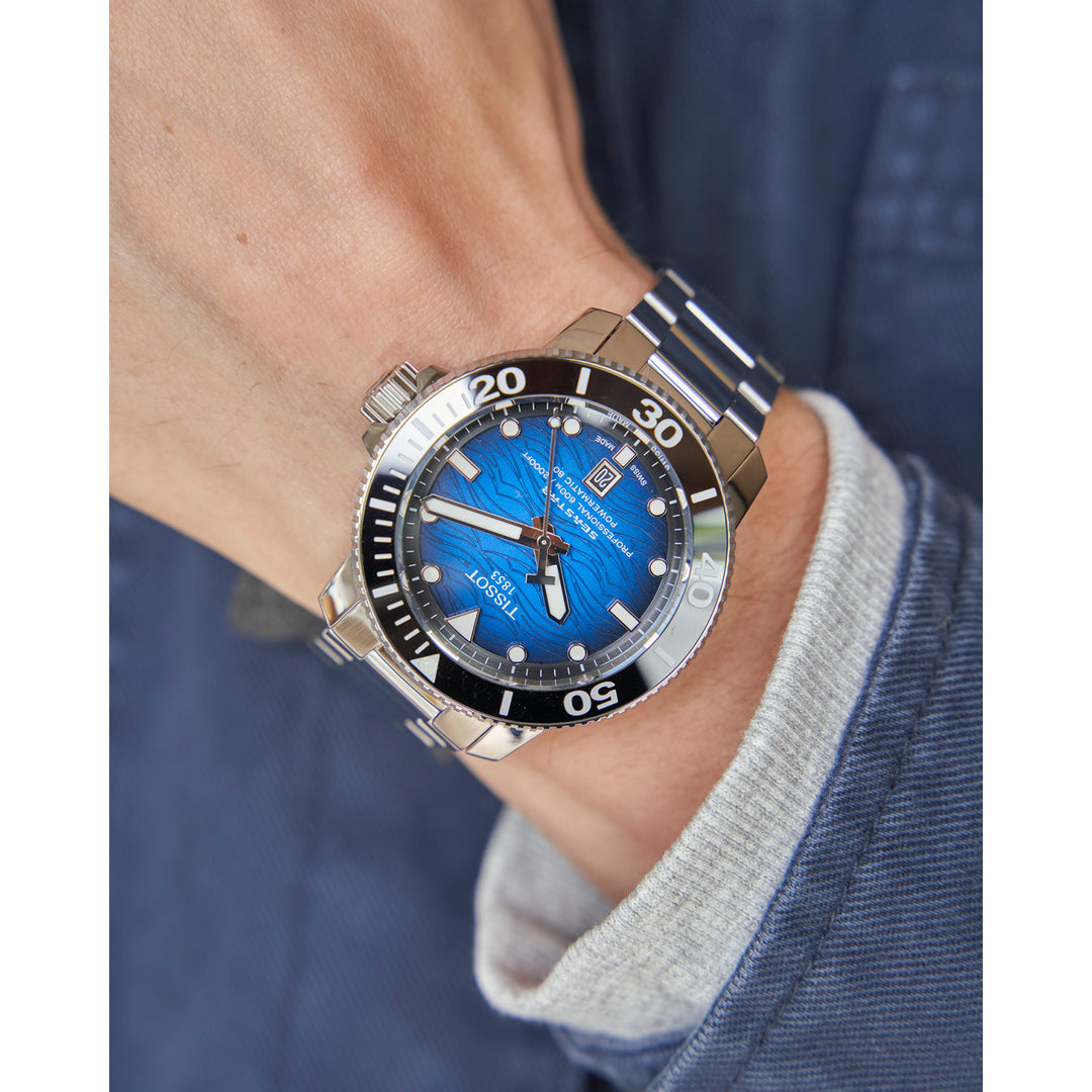 Tissot T1206071104101 Seastar 2000 Pro Powermatic 80 Blue Dial Steel Men's Watch - mzwatcheslk srilanka