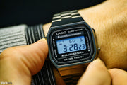 Casio A168WGG-1ADF Vintage Silver Stainless Steel Bracelet Black Dial Gun Metal Men's Watch
