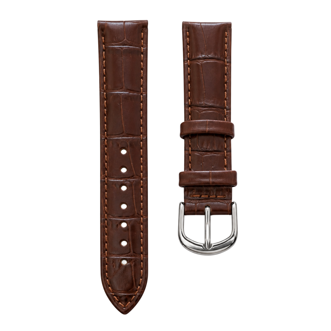 18mm Coffee/Dark Brown Maikes Croc Style Genuine Leather  Replacement watch strap  for Seiko 5, Orient etc