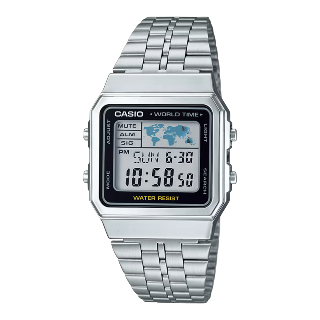 Casio Vintage A500WA-1
World Time (34mm) Digital Dial / Stainless Steel Bracelet Unisex Watch