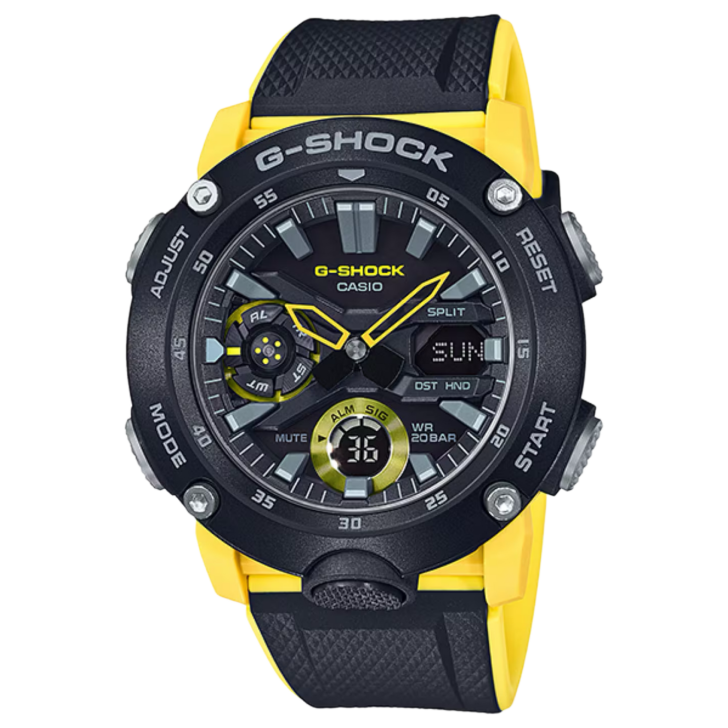 Casio G-Shock GA-2000-1A9ER Carbon Core Guard Black Yellow Rubber Strap Men's Watch