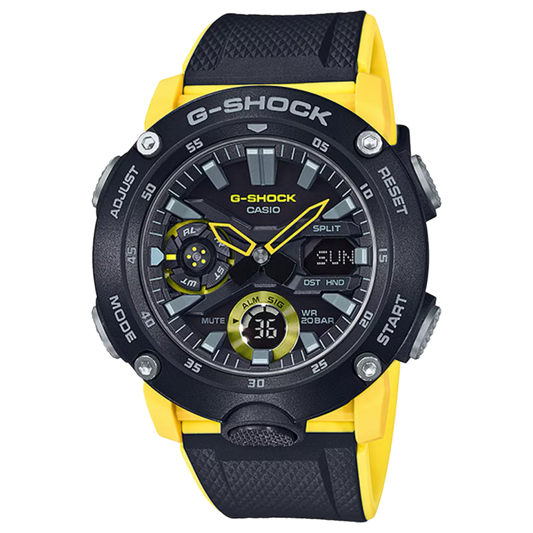 Casio G-Shock GA-2000-1A9ER Carbon Core Guard Black Yellow Rubber Strap Men's Watch