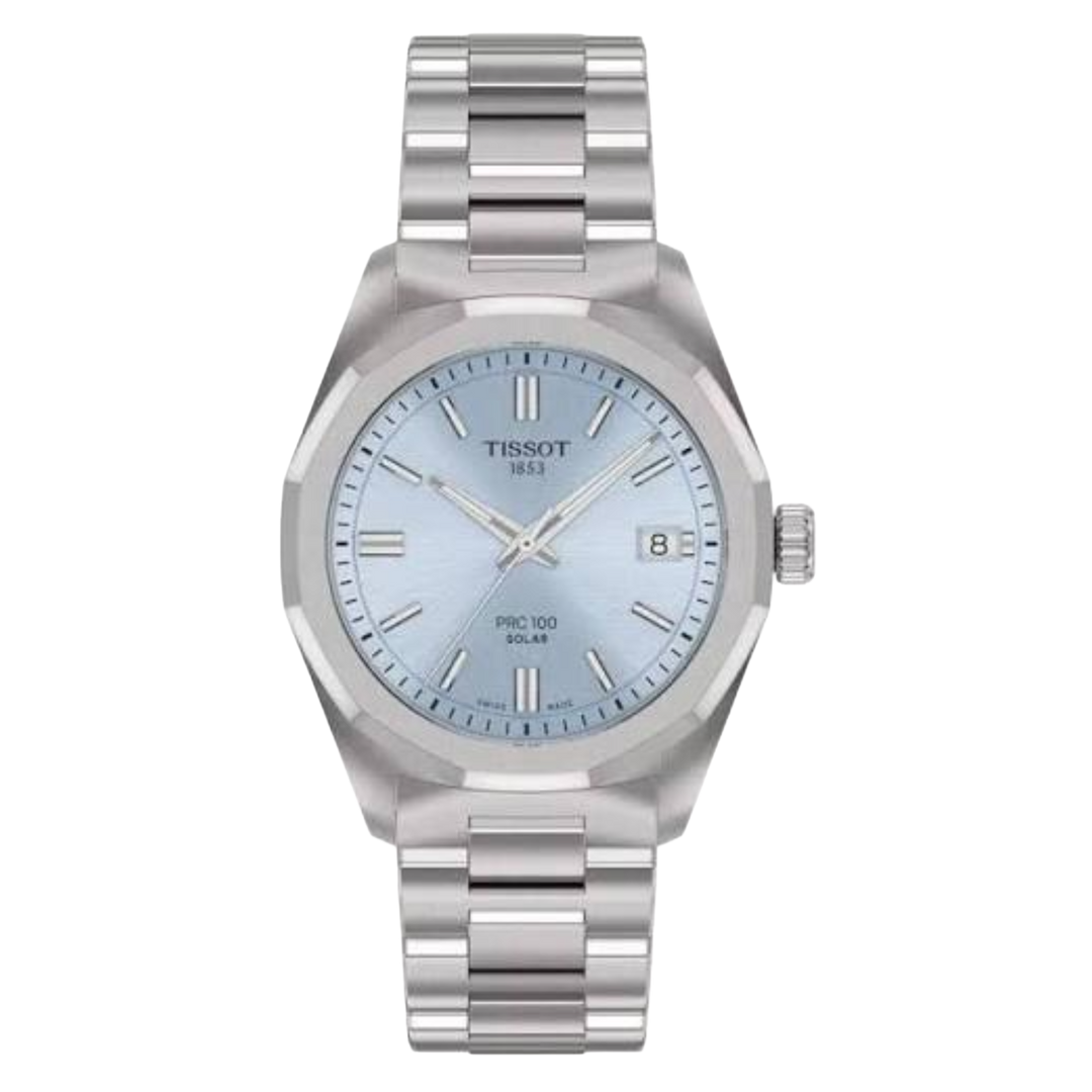 Tissot PRC 100 Solar (34mm) T1518221135100 Light Blue Dial / Stainless Steel Bracelet Women's Watch