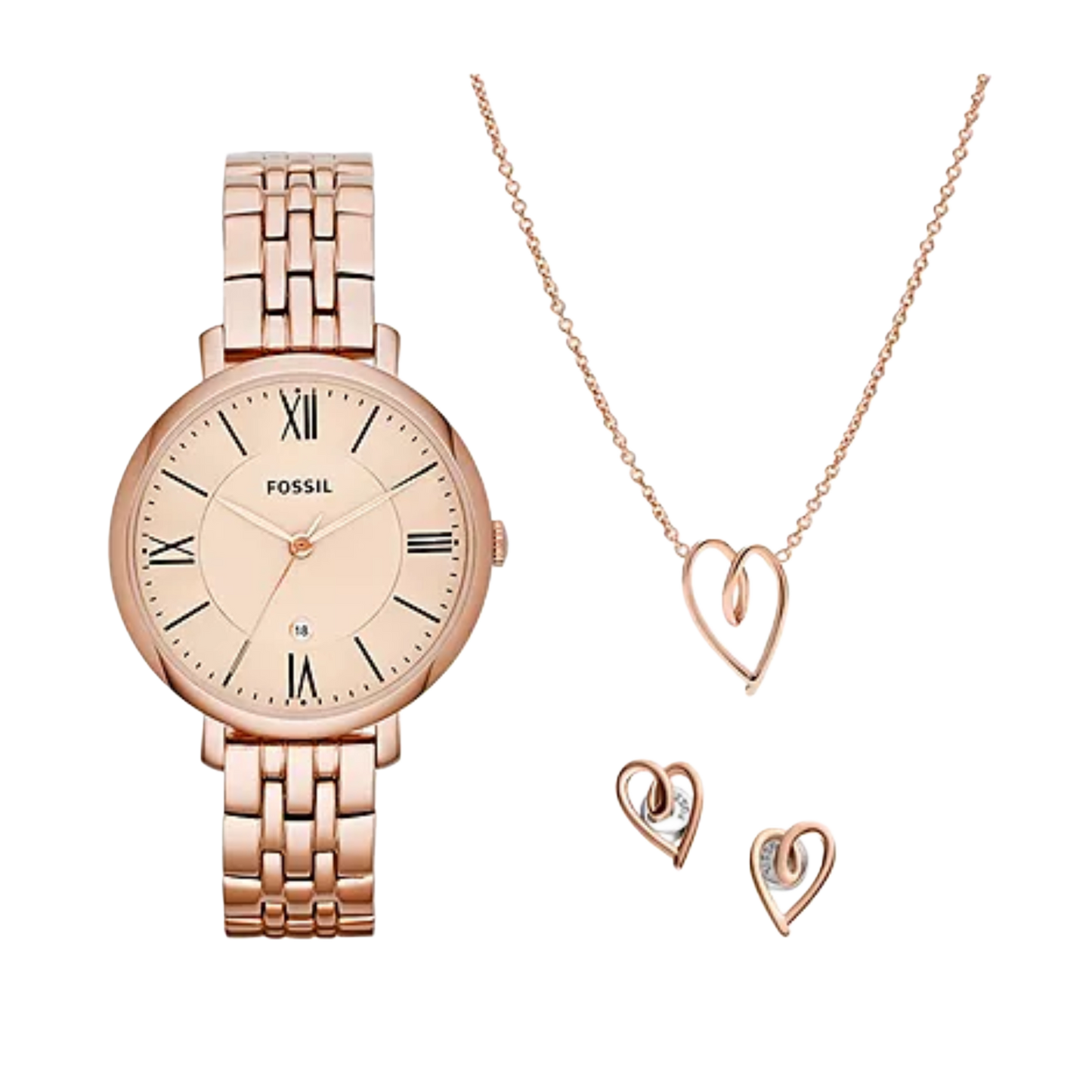 Fossil Jacqueline Stainless Steel Rose Gold Tone Dial Quartz ES5252SET Women's Watch With Gift Set