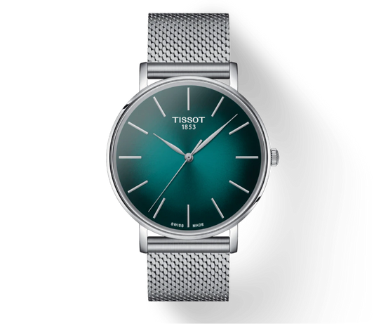 Tissot Everytime T1434101109100 Swiss Made Teal Dial  Steel Mesh Bracelet  Men's Watch