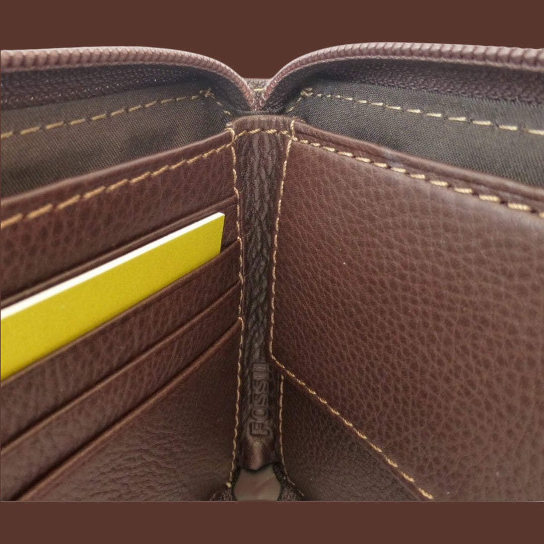 Fossil Lufkin SML1689201 Brown Zip Bifold Wallet Men’s Wallet