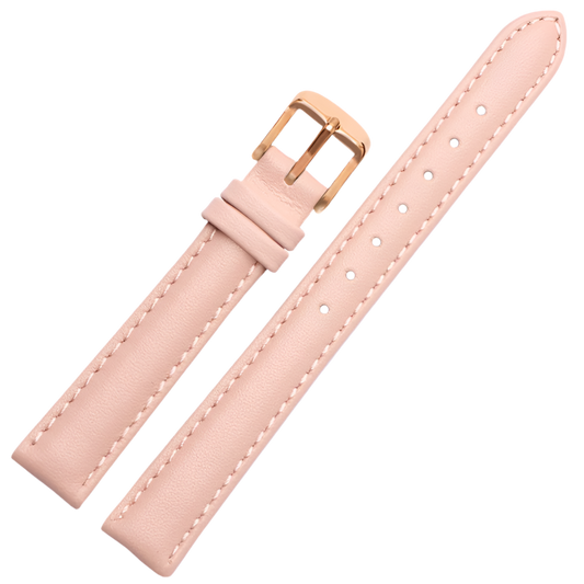 12mm Pink with Gold Buckle Soft Cowhide Watchband for Casio, Citizen, DW, Fossil Plain Genuine Leather Watch band for Women’s Watch