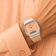 Casio Vintage AQ-240E-4A Dual-Display (35.8mm) Salmon Pink Dial / Stainless Steel Bracelet Unisex Watch