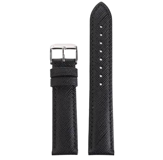 Saffiano Leather Checkered Cross Pattern 22mm Black Replacement Watch Strap for Seiko, Citizen, Casio, etc