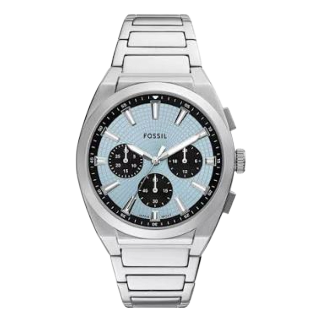 Fossil FS6105 Everett Ice Blue Dial Chronograph Stainless Steel Bracelet Men's Watch