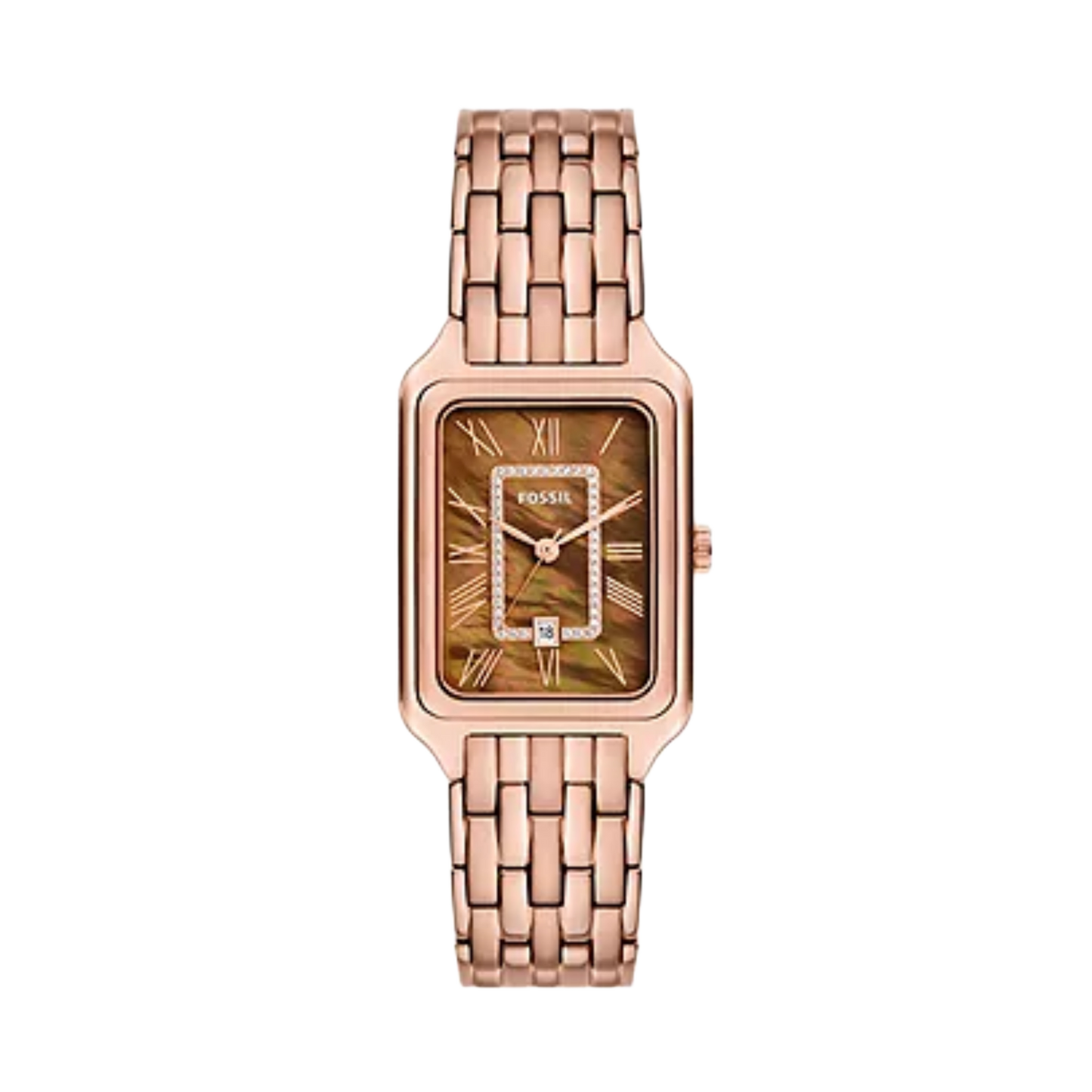 Fossil  ES5323 Raquel 26mm Brown Mother of Pearl Dial Rose Gold Tone Stainless Steel Bracelet Women's Watch