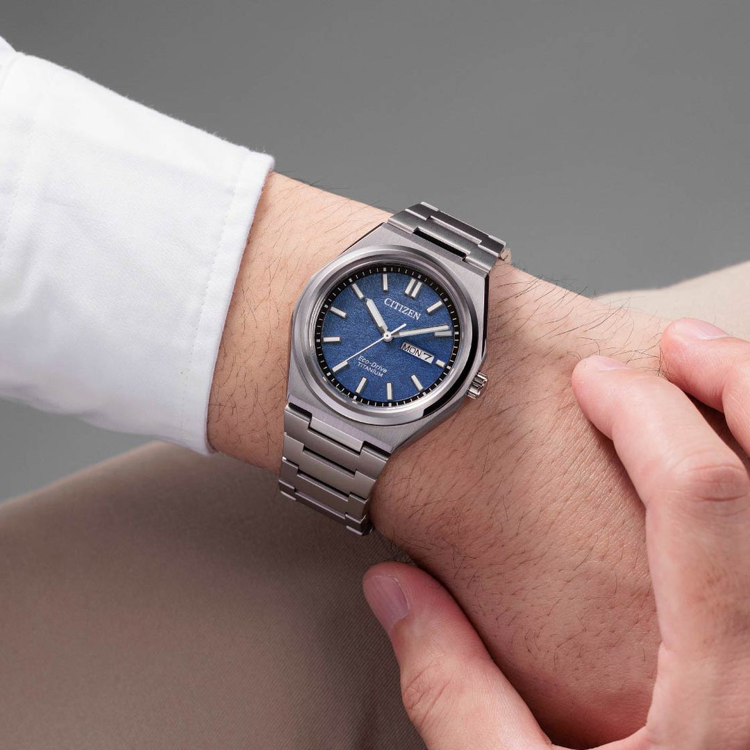 Citizen Zenshin AW0130-85L Super Titanium (39mm) Textured Blue Dial / Super Titanium Bracelet Men’s Watch