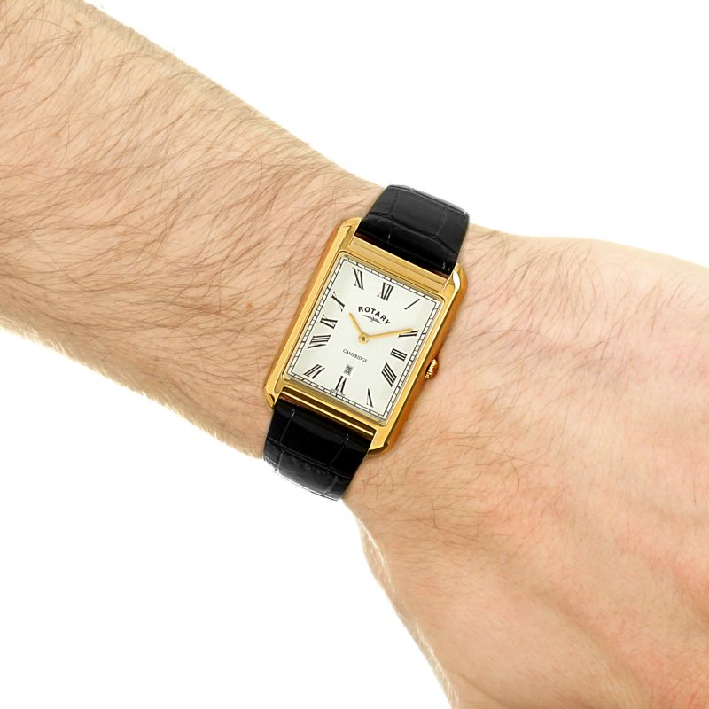 Rotary GS05283/01 Cambridge Date Gold Square Watch Black Leather Strap Men's Watch