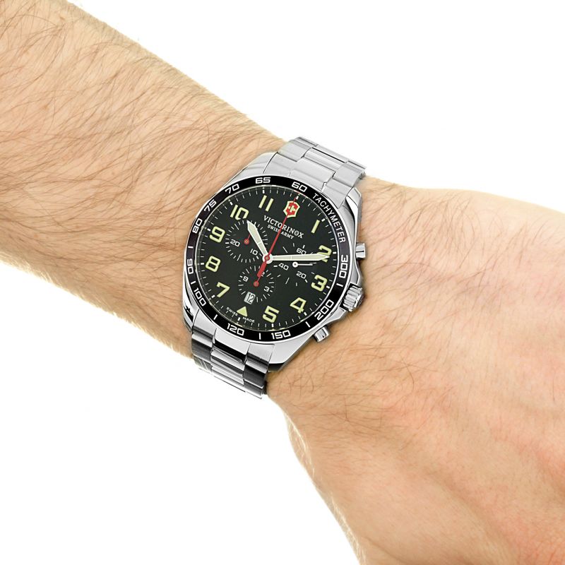 Victorinox Swiss Army 241855 Fieldforce Chronograph Stainless Steel Bracelet Black Dial Men's Watch - mzwatcheslk srilanka