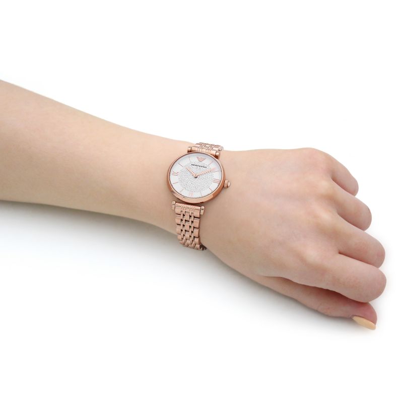 Emporio Armani AR11244 White Crystal Set Dial Rose Gold Stainless Steel Bracelet Women's Watch