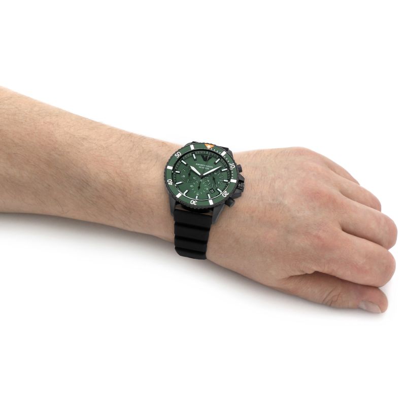 Emporio Armani AR11463 Green Dial Black Silicone Strap Men's Watch –  mzwatcheslk