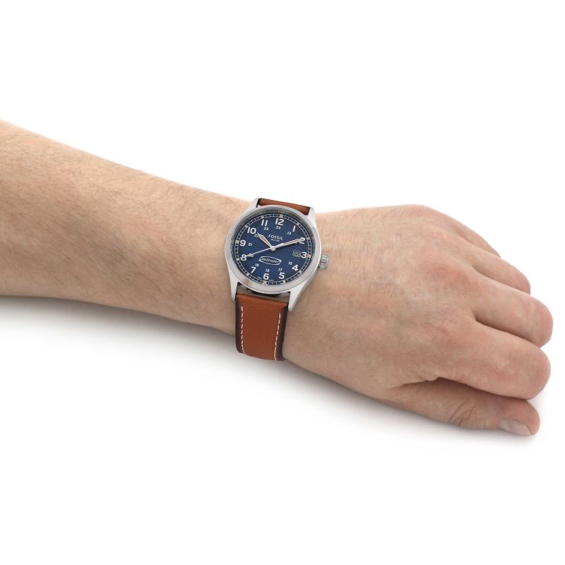 Fossil FS5975 Defender Blue Dial Brown Eco Leather Strap Men's Watch