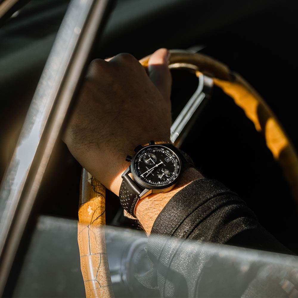 Hamilton American H38446730 Classic Intra-Matic Auto Chrono (40mm) Black Dial / Black Perforated Leather Strap Men's Watch