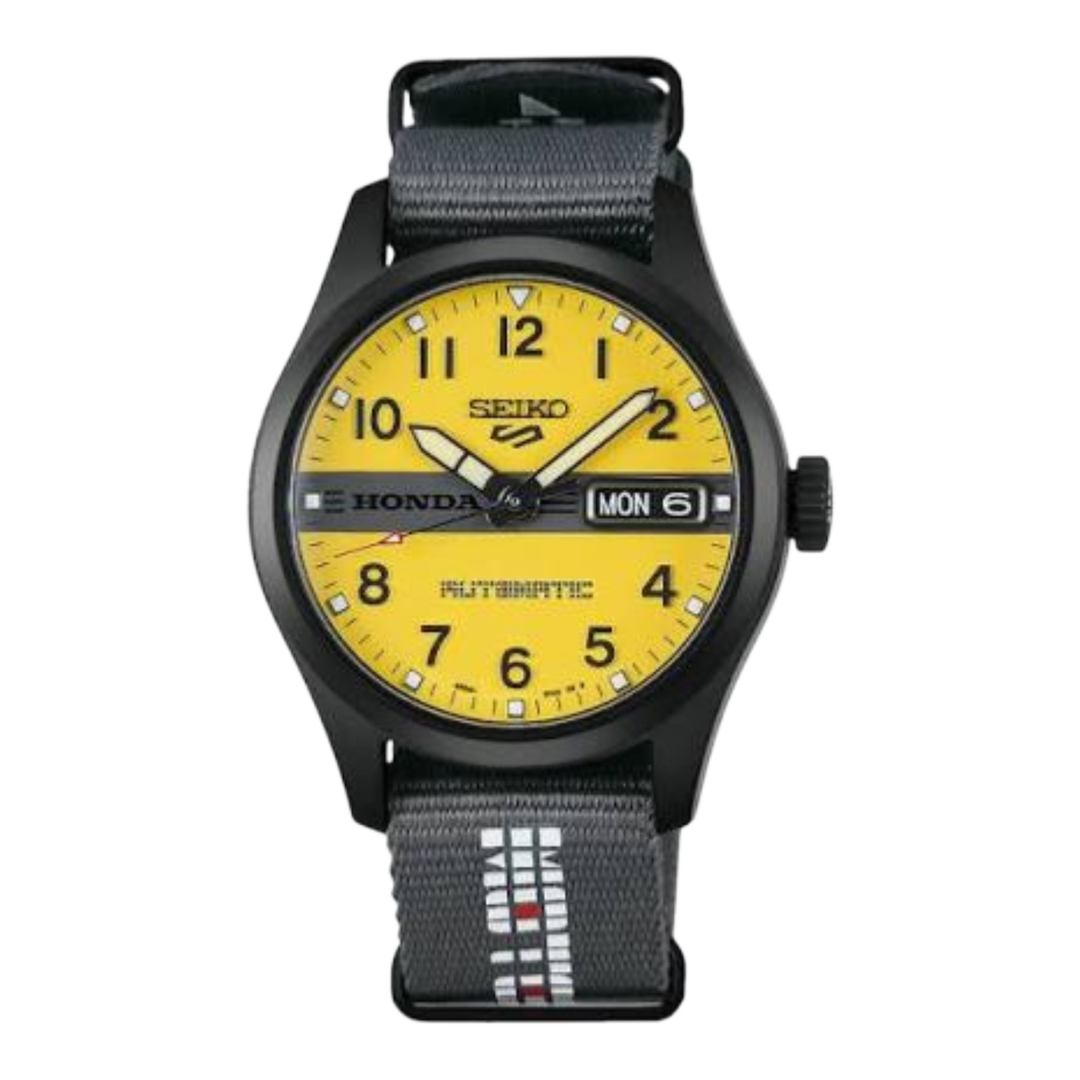 Seiko 5 Sports x Honda HDB010K1 Motocompo Limited Edition (36.4mm) Yellow Dial / Grey Nylon Strap Men's Watch