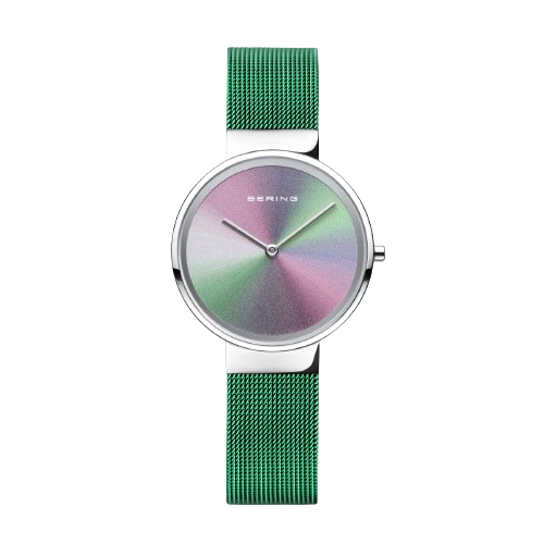 Bering  10X31-ANNIVERSARY1 Polished Silver Green Mesh Bracelet Women’s Watch
