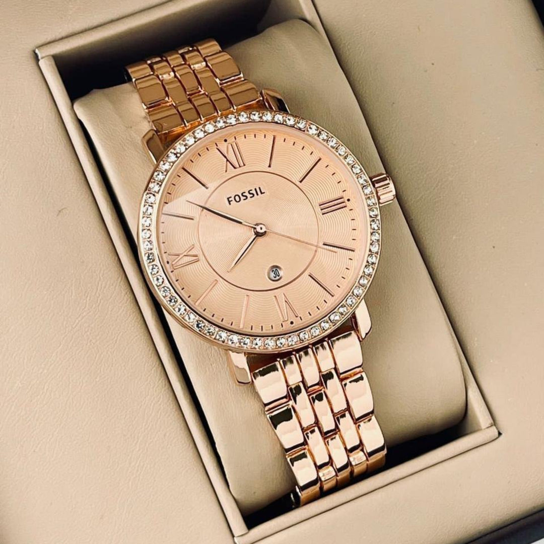 Fossil ES3546 Jaqueline Rose Gold- Tone Dial With Crystals Stainless Steel Women's Watch