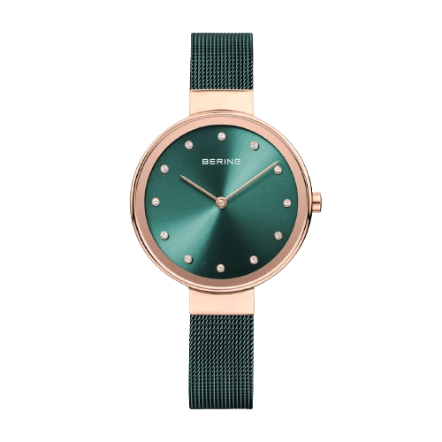 Bering  12034-868 Classic Green Dial Green PVD Steel Mesh Bracelet Women’s Watch