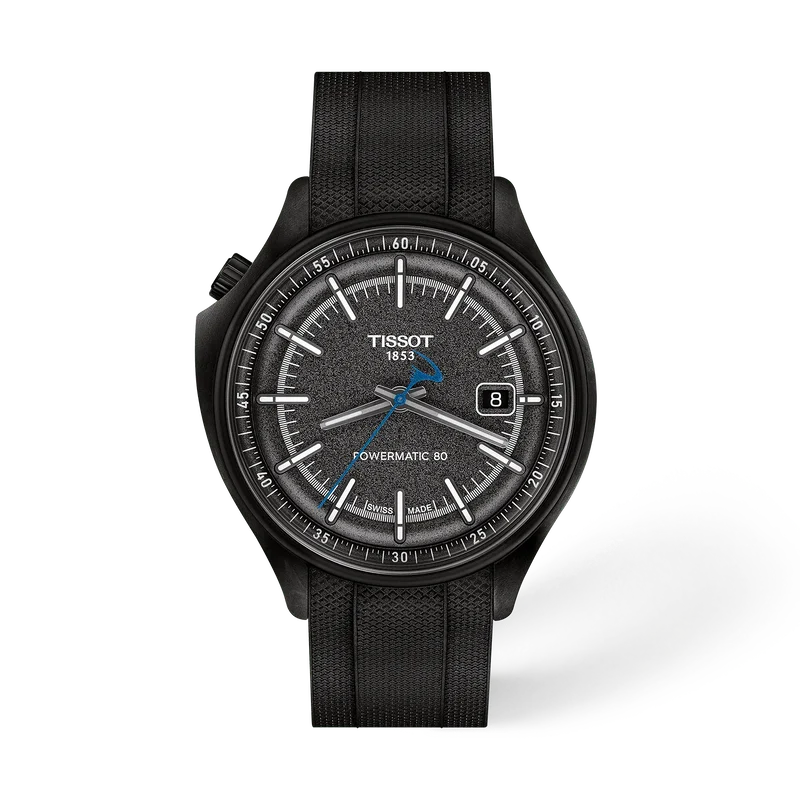Tissot T1624089706100 Pinarello Powermatic 80 Special Edition (43mm) Black Dial Black Rubber Strap  Men's Watch