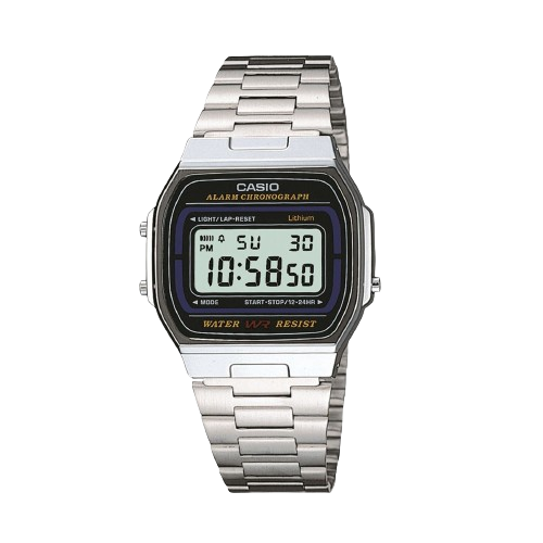 Casio A164WA-1VES Alarm Chronograph 35mm Digital Dial Stainless Steel Men & Women Watches