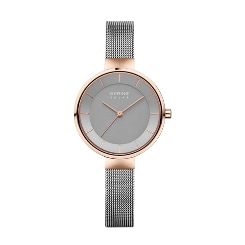 Bering 14631-369 Solar Rose Gold Case Stainless Steel Mesh Strap Women’s Watch