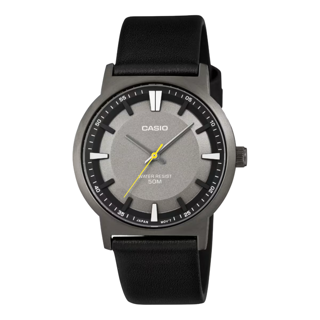 Casio Standard MTP-B220BL-1A Analogue Quartz Gray Dial Gray Ion Plated Case Leather Strap Men’s Watch