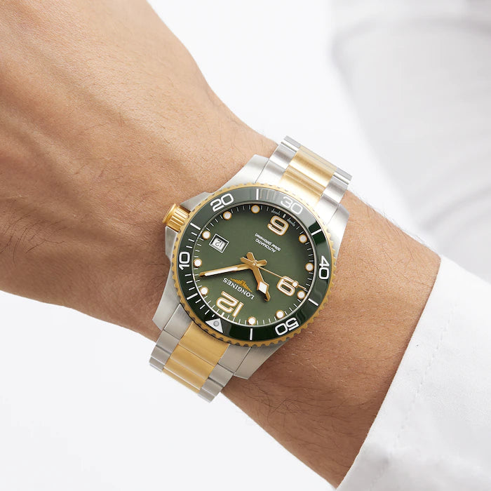 LONGINES L37813067 HydroConquest 41mm Automatic Two Tone Green Dial Men's Watch - mzwatcheslk srilanka