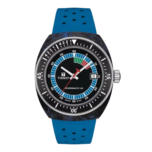 Tissot T1454079705701 Sideral S Powermatic 80 41mm Black Dial Blue Rubber Strap Men's Watch