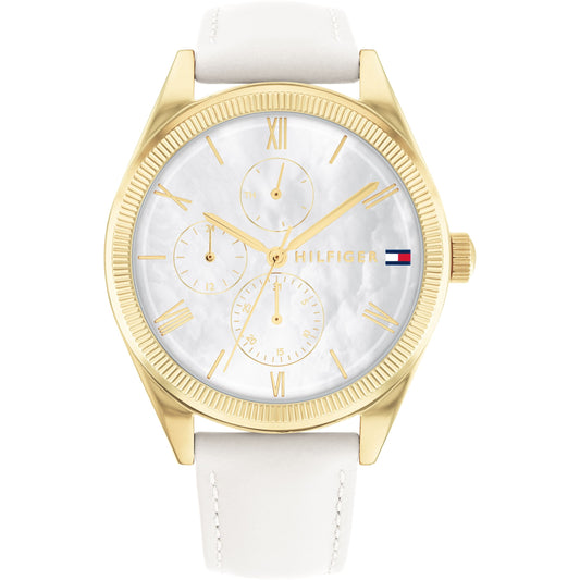 Tommy Hilfiger 1782594 White Mother of Pearl Dial White Leather Strap Women's Watch - mzwatcheslk srilanka