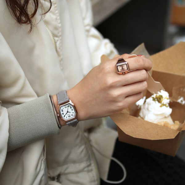 Fossil ES5435 Harlow (27mm) White Dial / Rose Gold-Tone Gray Croco Leather Strap Women's Watch