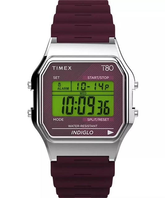 Timex TW2V41300  80 Burgundy Digital Display Burgundy Resin Strap Men's Watch - mzwatcheslk srilanka