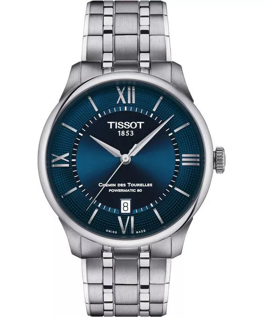 Tissot T1398071104800 Chemin Des Tourelles Powermatic 80 Blue Dial Stainless Steel Bracelet Men's Watch - mzwatcheslk srilanka