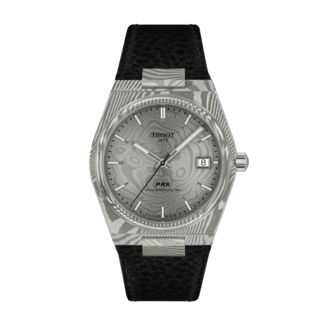 Tissot PRX T1378079608100 Powermatic 80 - Damascus Steel Edition (38mm) Damascus Dial / Black Leather Strap Men's Watch
