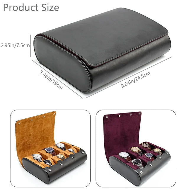 6 Slots Red Luxury Watch Storage Box/ Roll Travel Case Chic Portable Vintage Leather