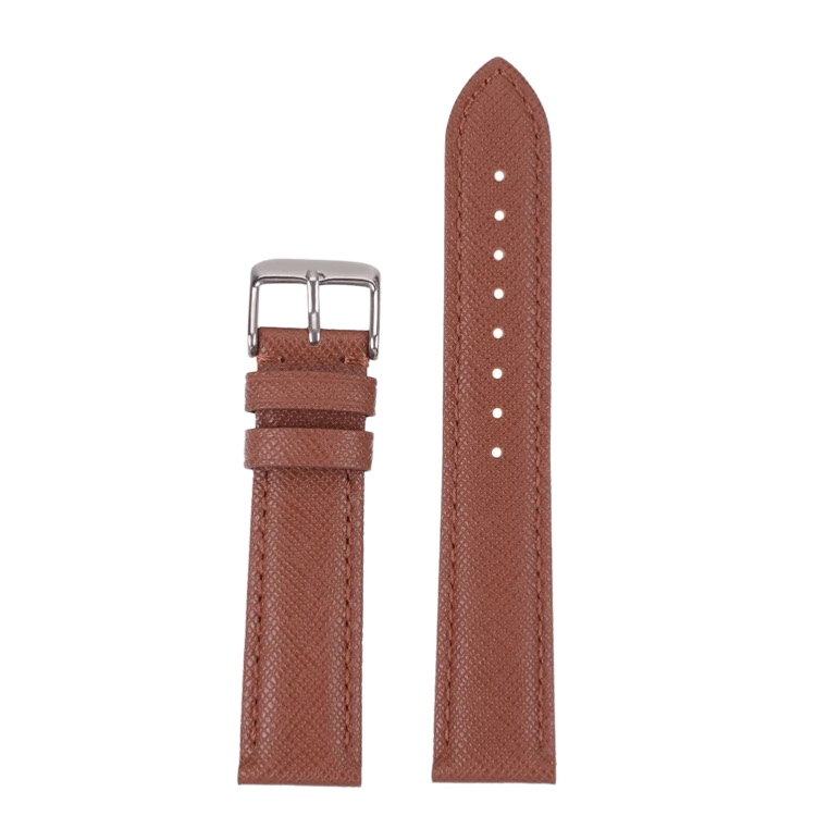 22mm Brown Saffiano Genuine Leather Checkered Cross Pattern Replacement Watch Strap for Seiko, Citizen, Casio, etc